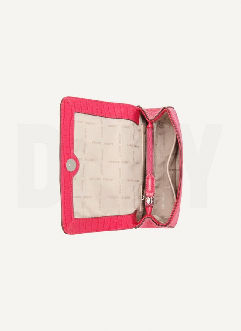 DKNY Sina Croco Flap Schultertasche Damen Rosa | Austria_D0614