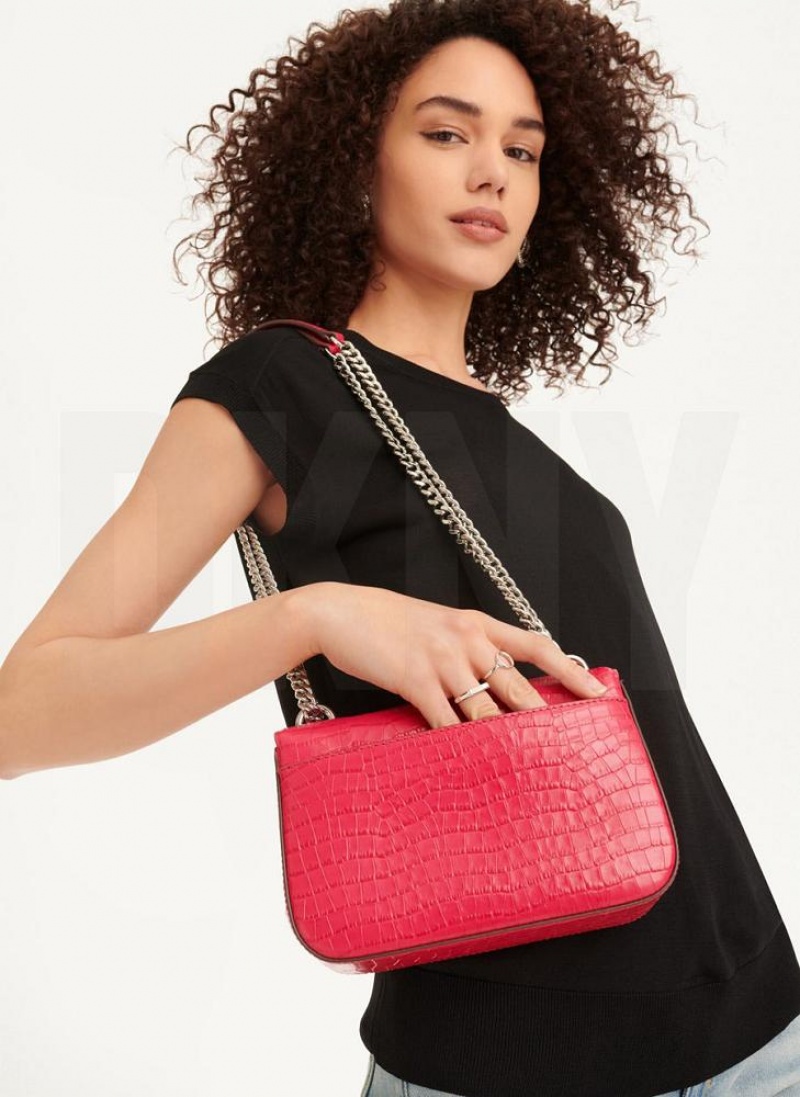 DKNY Sina Croco Flap Schultertasche Damen Rosa | Austria_D0614