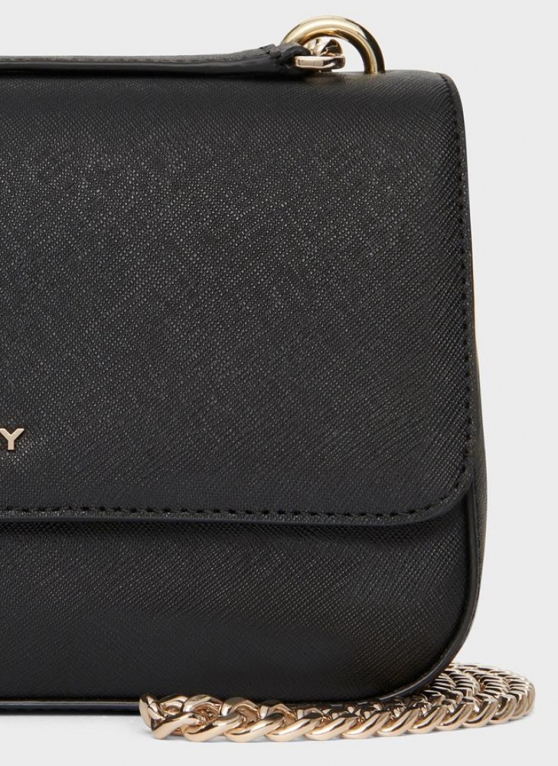 DKNY Sina Flap Schultertasche Damen Schwarz Gold | Austria_D0627