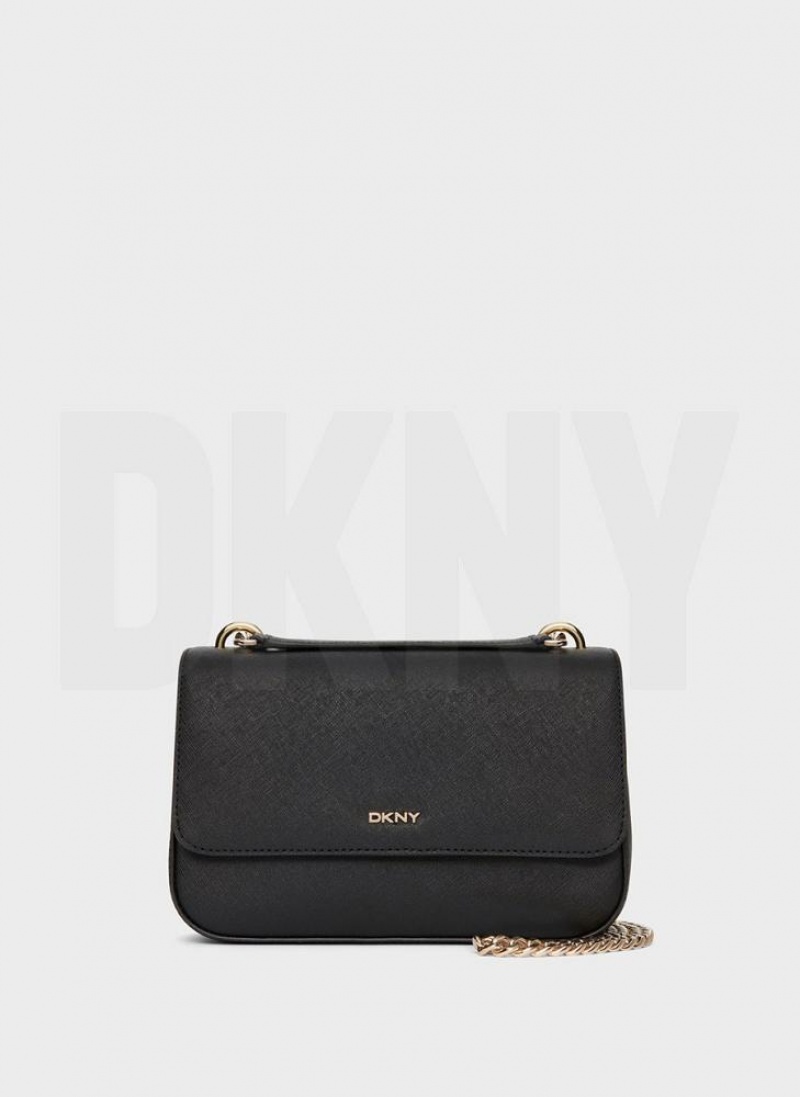 DKNY Sina Flap Schultertasche Damen Schwarz Gold | Austria_D0627