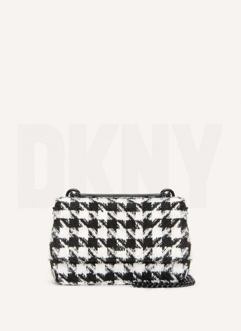 DKNY Sina Houndstooth Flap Schultertasche Damen Schwarz Weiß | Austria_D1141