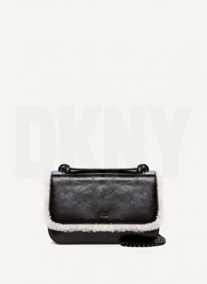 DKNY Sina Sherpa Trim Flap Schultertasche Damen Schwarz Beige | Austria_D0843