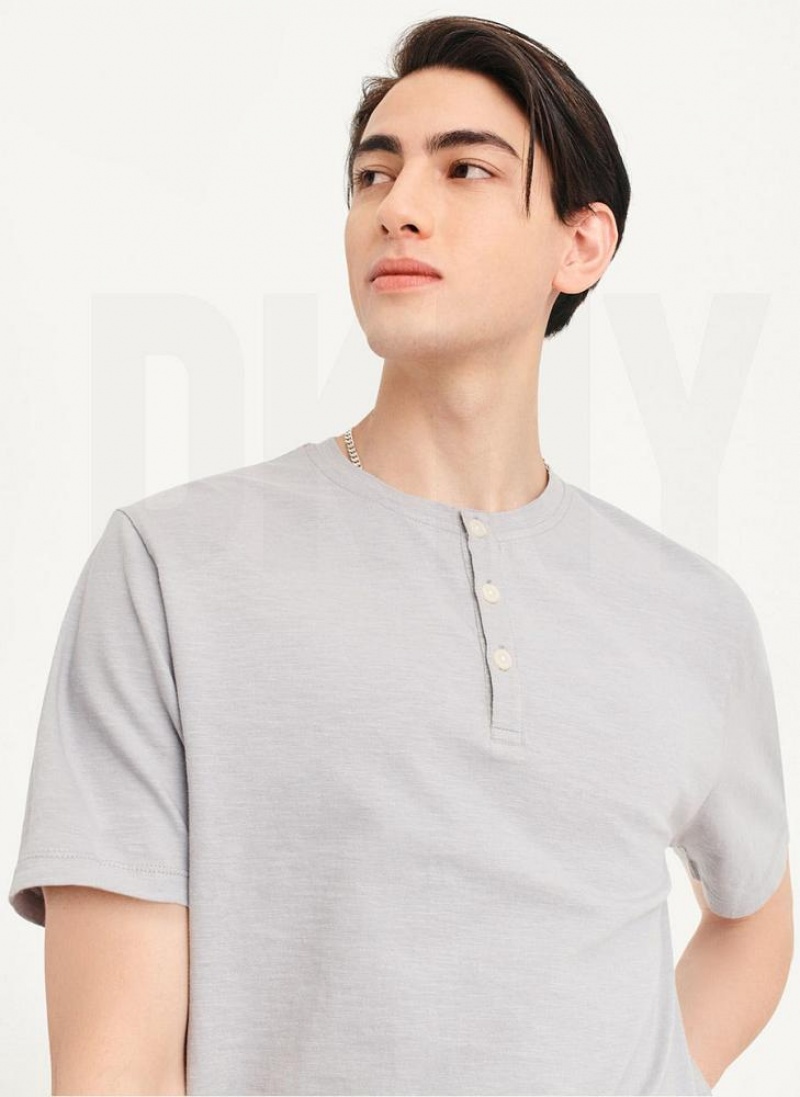 DKNY Slub Jersey Henley T-shirts Herren Grau | Austria_D1812