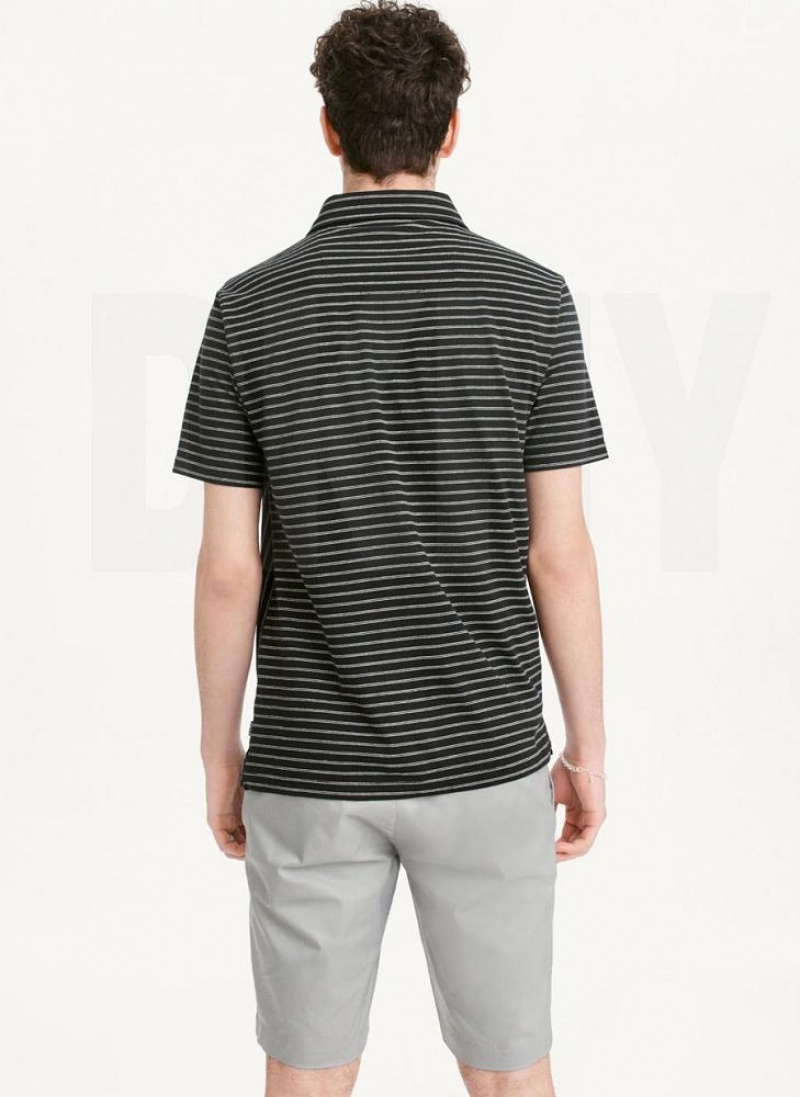 DKNY Slub Jersey Stripe Polo T-shirts Herren Schwarz | Austria_D0813