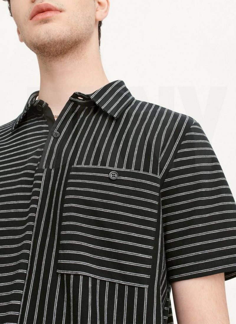 DKNY Slub Jersey Stripe Polo T-shirts Herren Schwarz | Austria_D0813