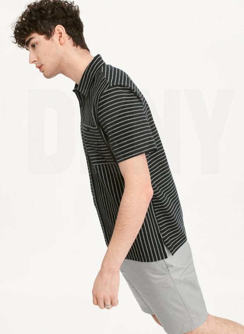 DKNY Slub Jersey Stripe Polo T-shirts Herren Schwarz | Austria_D0813