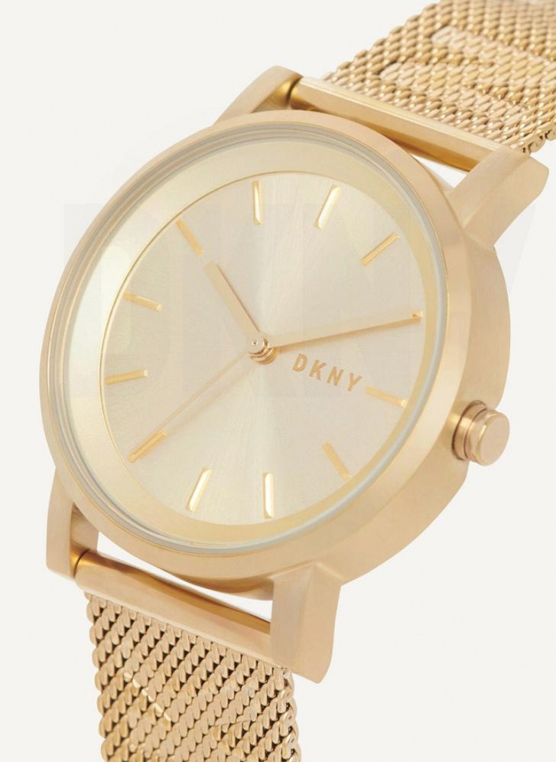 DKNY Soho Logo Mesh Band Uhren Damen Gold | Austria_D0425