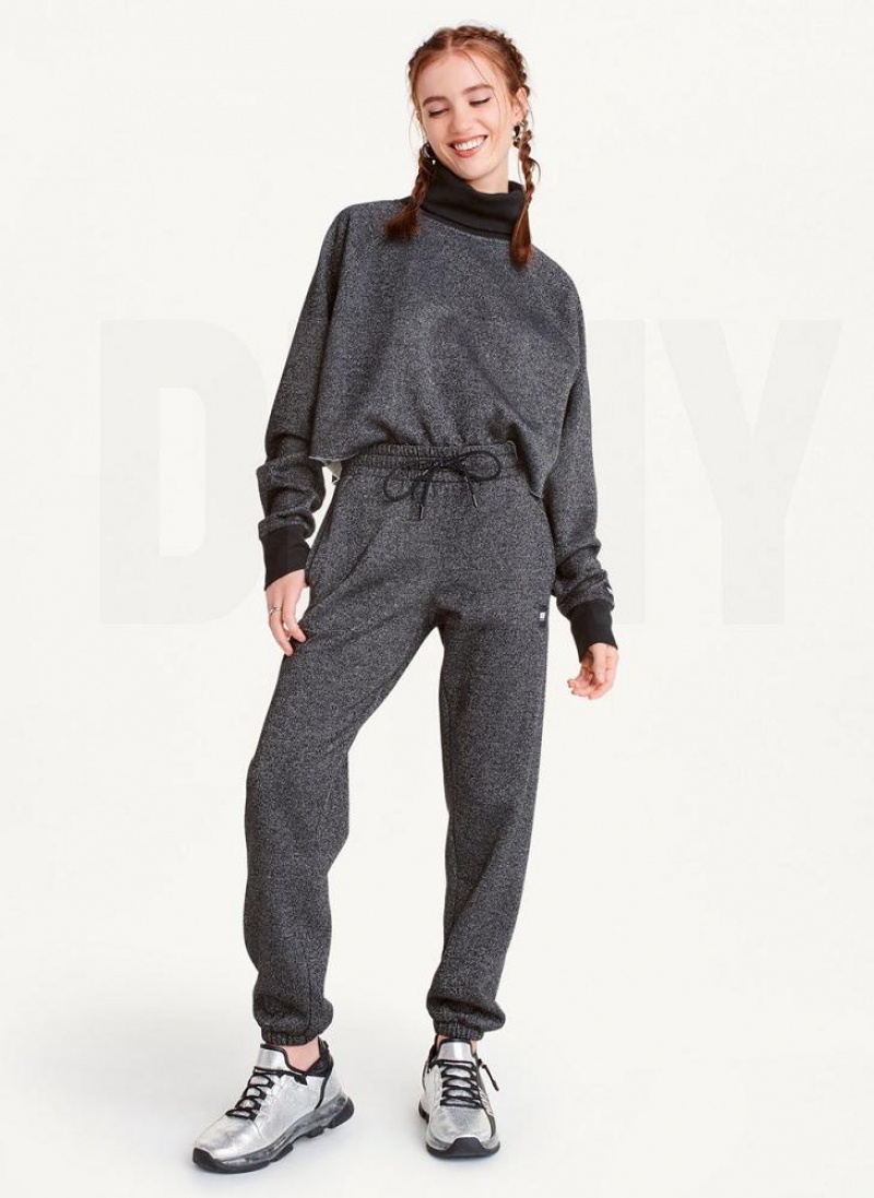 DKNY Sparkle Fleece High Taille Jogginghose Damen Schwarz | Austria_D0962