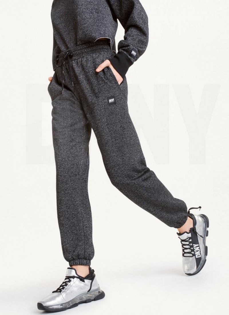 DKNY Sparkle Fleece High Taille Jogginghose Damen Schwarz | Austria_D0962