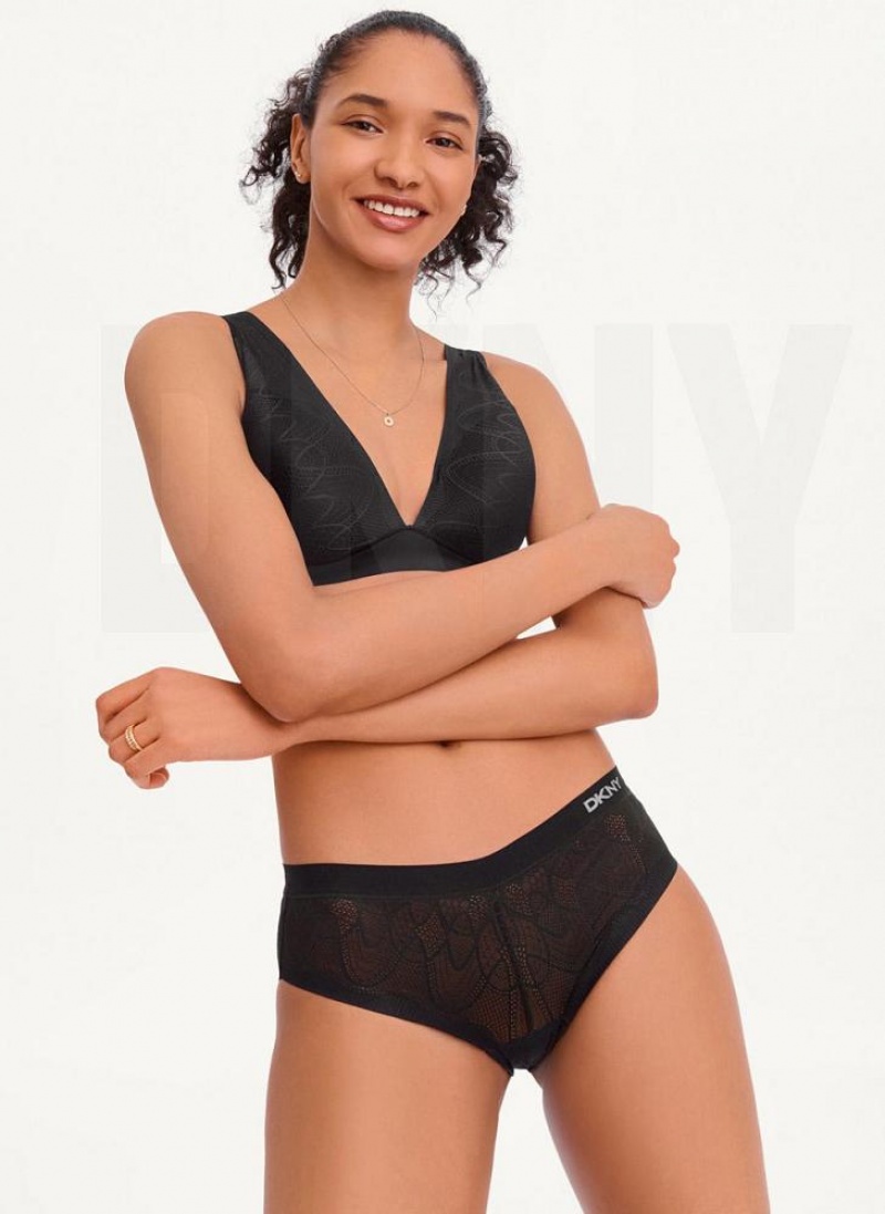 DKNY Spitze Kompfort Hipster Höschen Damen Schwarz | Austria_D0473