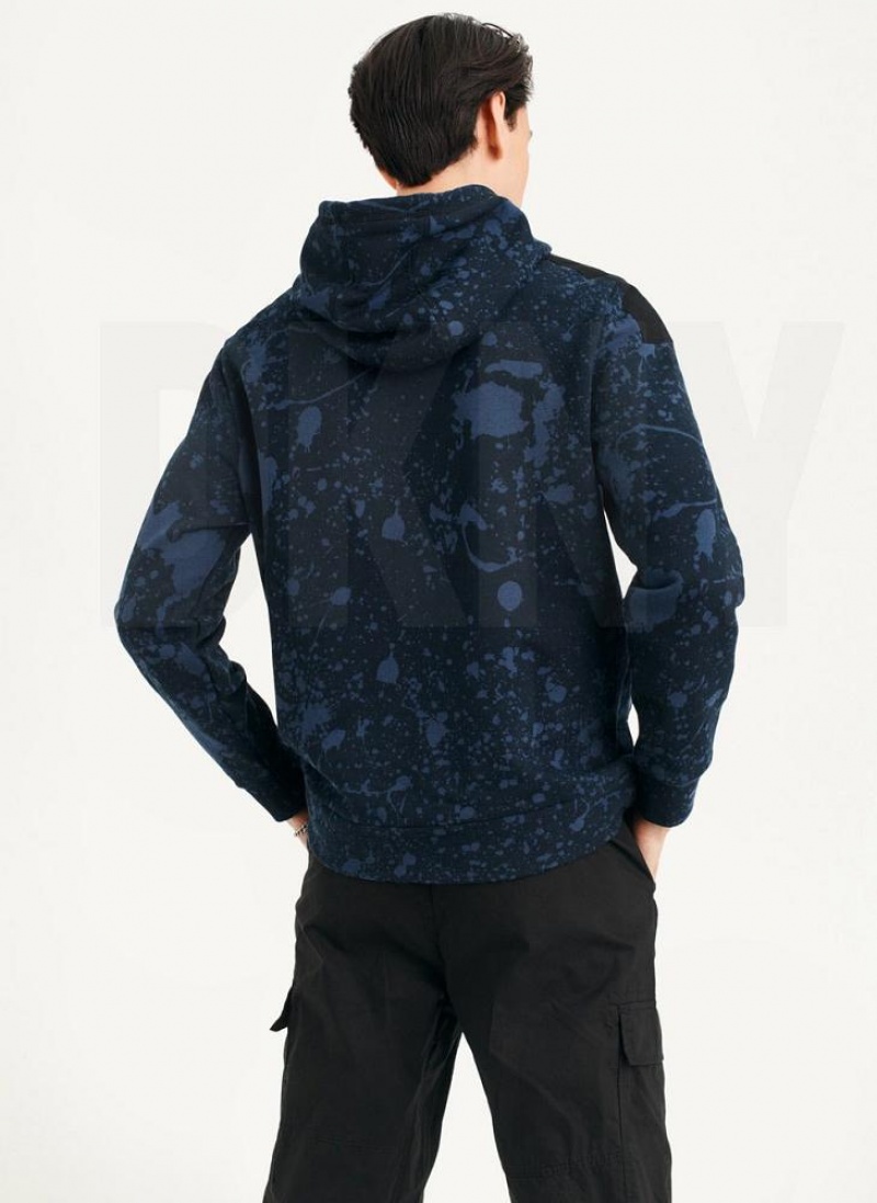 DKNY Splat Print Terry Hoodies Herren Navy | Austria_D0639