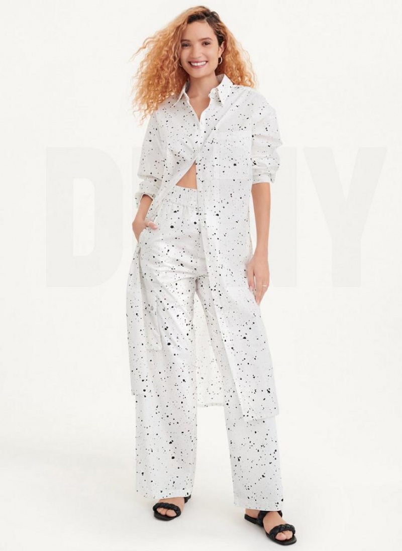 DKNY Splatter Print Hose Damen Weiß Mehrfarbig | Austria_D0320