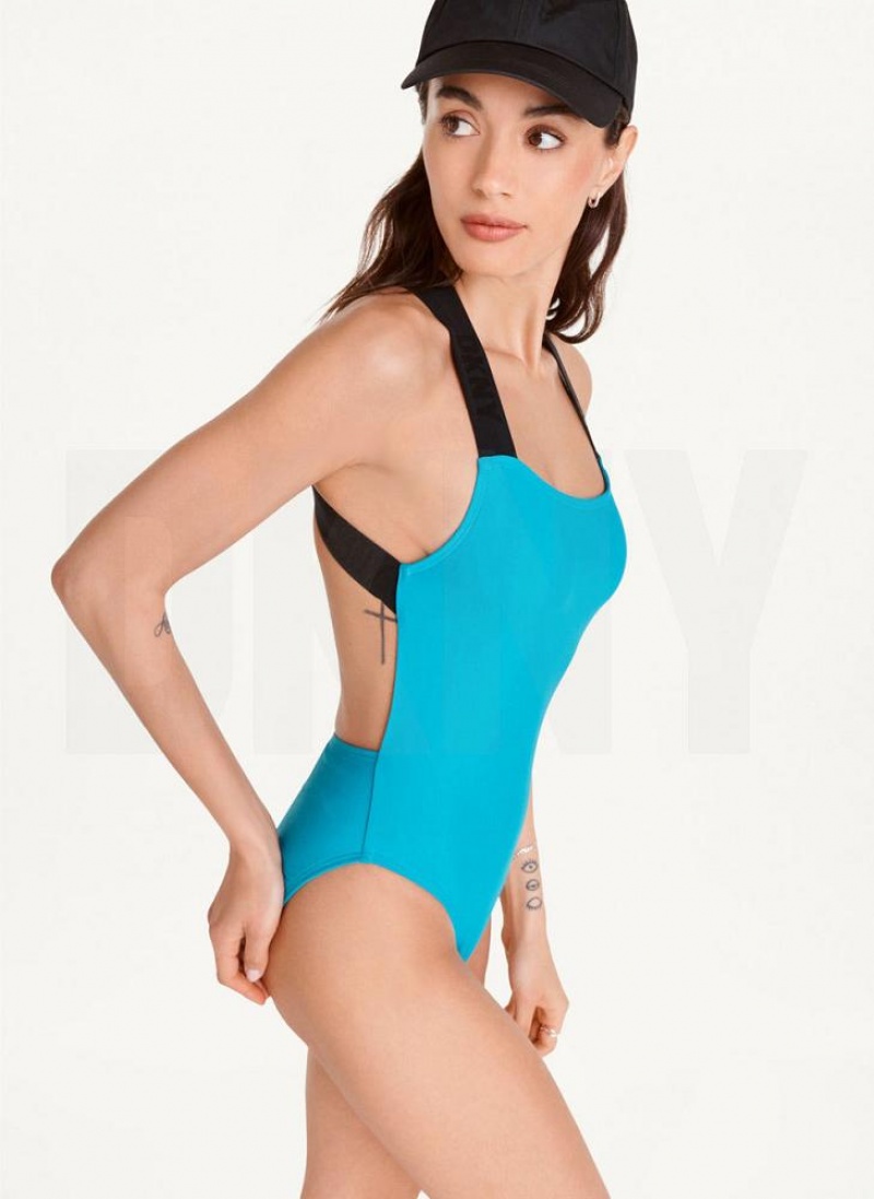 DKNY Square Neck One-Piece Badeanzüge Damen Blau | Austria_D0950