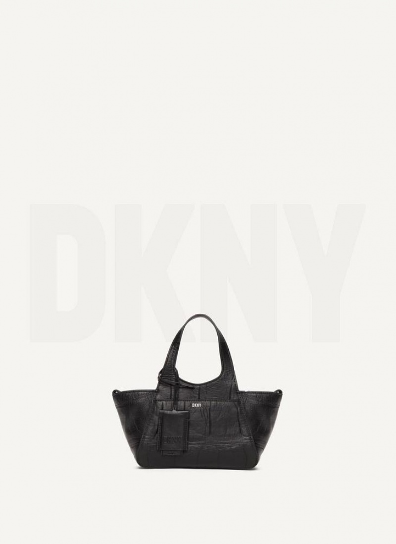 DKNY The Croc Mini Effortless Tote Umhängetasche Damen Schwarz | Austria_D1852