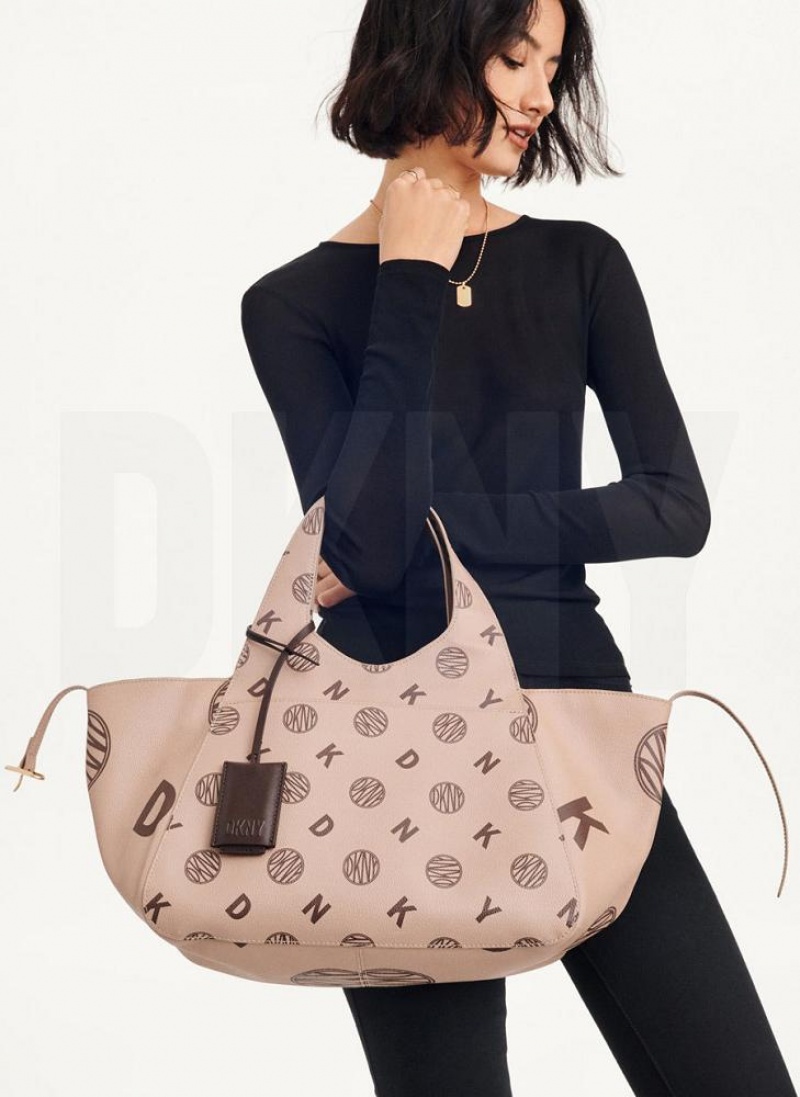 DKNY The Medium Logo Effortless Tote Umhängetasche Damen Braun | Austria_D1849