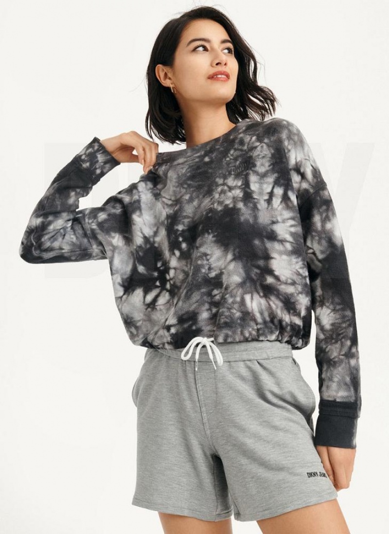 DKNY Tie Dye Crew Neck Pullover With Tie Sweatshirts Damen Schwarz | Austria_D1333