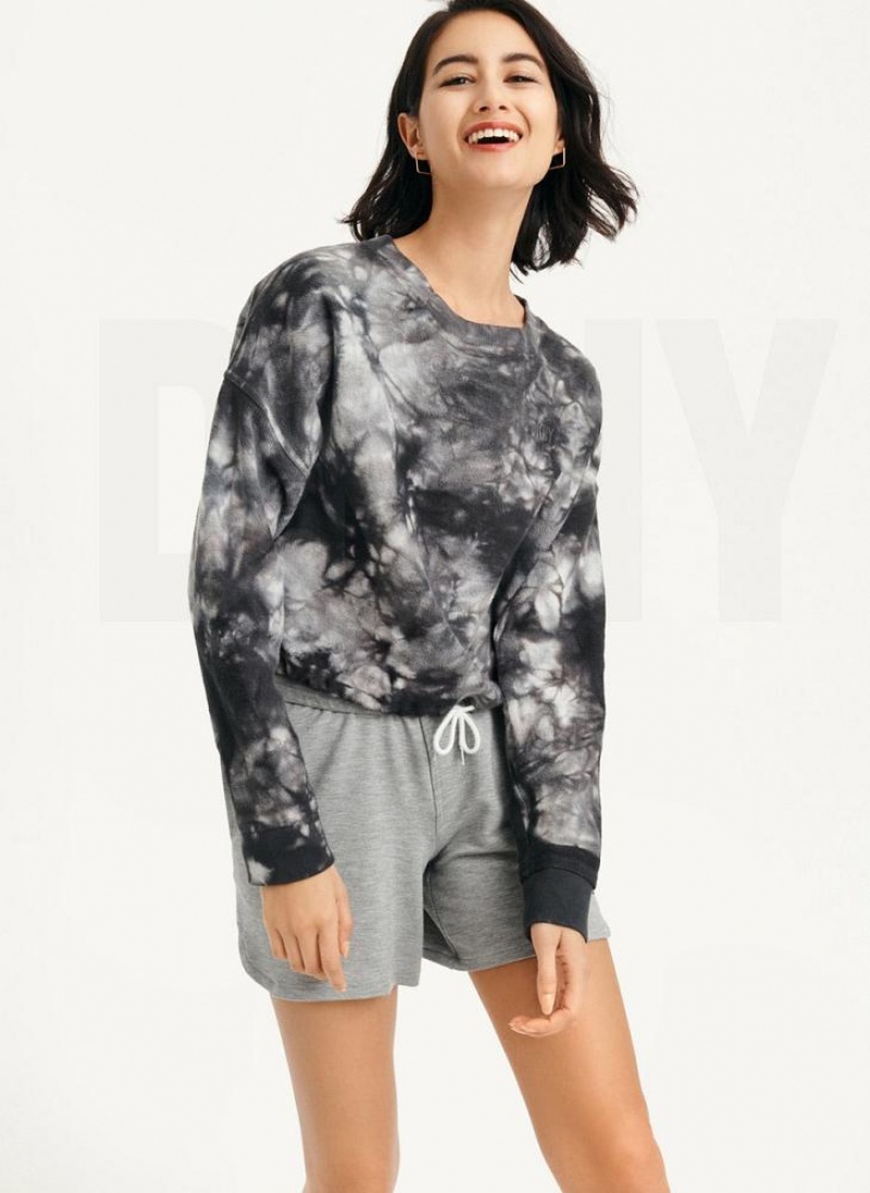 DKNY Tie Dye Crew Neck Pullover With Tie Sweatshirts Damen Schwarz | Austria_D1333