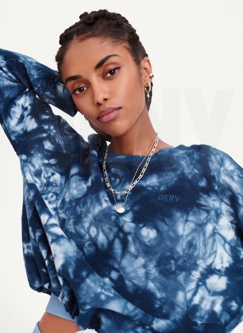 DKNY Tie Dye Crew Neck Pullover With Tie Sweatshirts Damen Navy | Austria_D0763