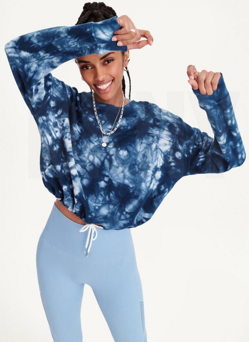 DKNY Tie Dye Crew Neck Pullover With Tie Sweatshirts Damen Navy | Austria_D0763