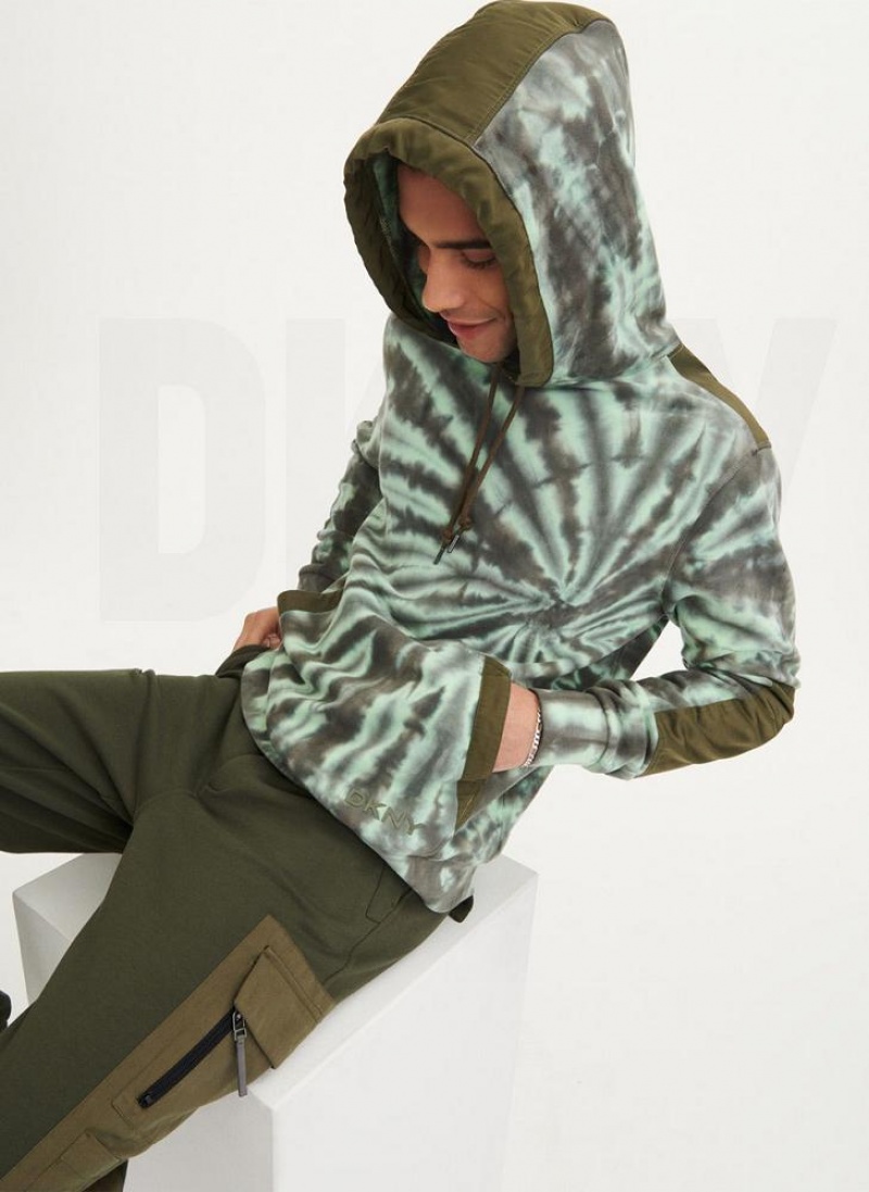 DKNY Tie Dye Mixed Media Hoodies Herren Olivgrün | Austria_D1962