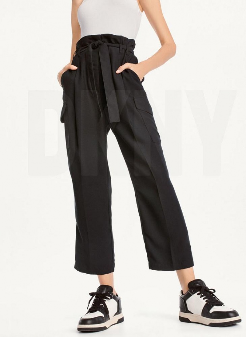 DKNY Tie High Taille Tapered Hose Damen Schwarz | Austria_D0260