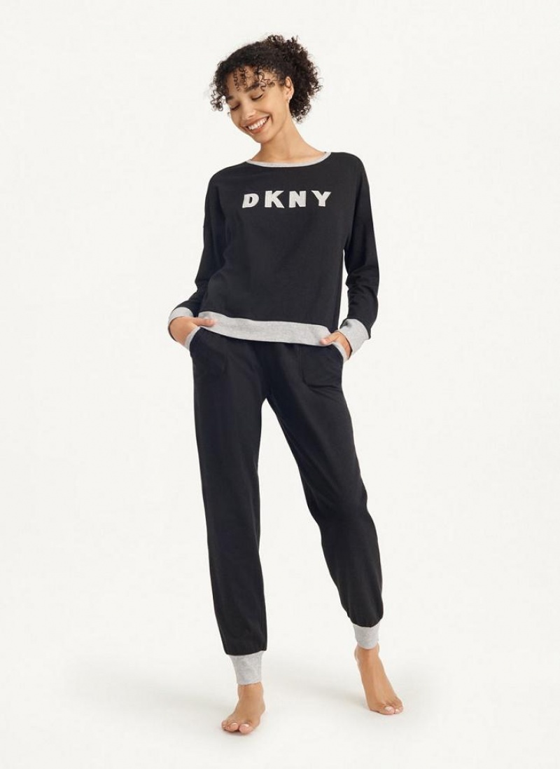 DKNY Top And Jogger Sleep Set Pyjama Damen Schwarz | Austria_D0488