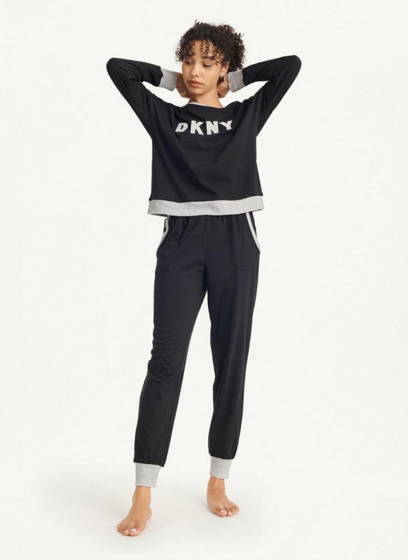 DKNY Top And Jogger Sleep Set Pyjama Damen Schwarz | Austria_D0488