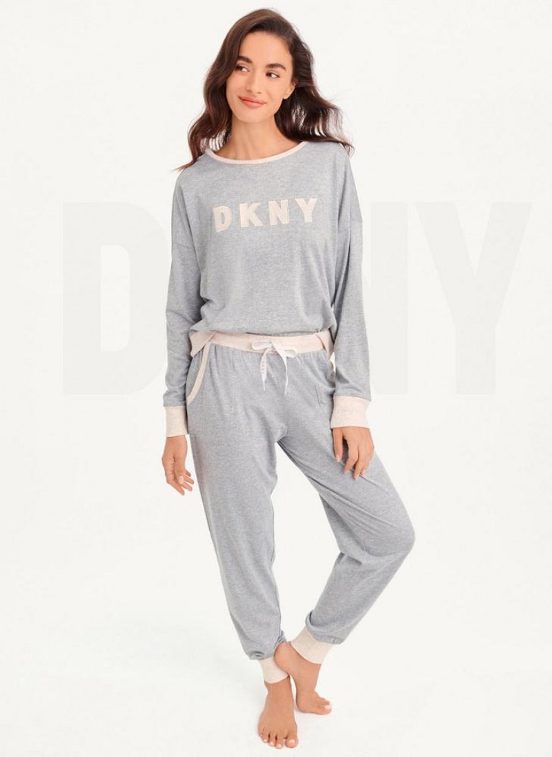 DKNY Top And Jogger Sleep Set Pyjama Damen Grau | Austria_D1972