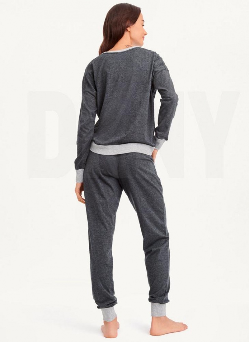 DKNY Top And Jogger Sleep Set Pyjama Damen Grau | Austria_D1155