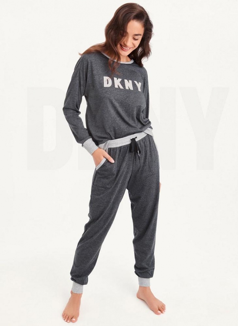 DKNY Top And Jogger Sleep Set Pyjama Damen Grau | Austria_D1155