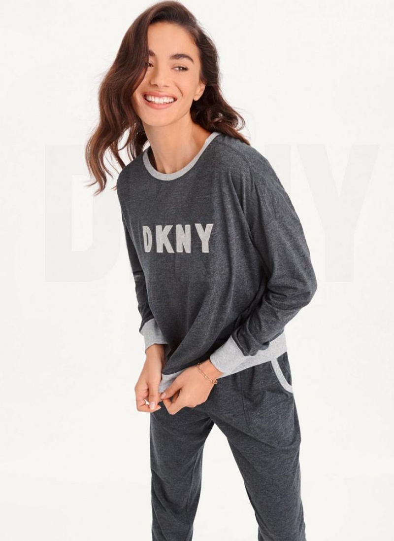 DKNY Top And Jogger Sleep Set Pyjama Damen Grau | Austria_D1155