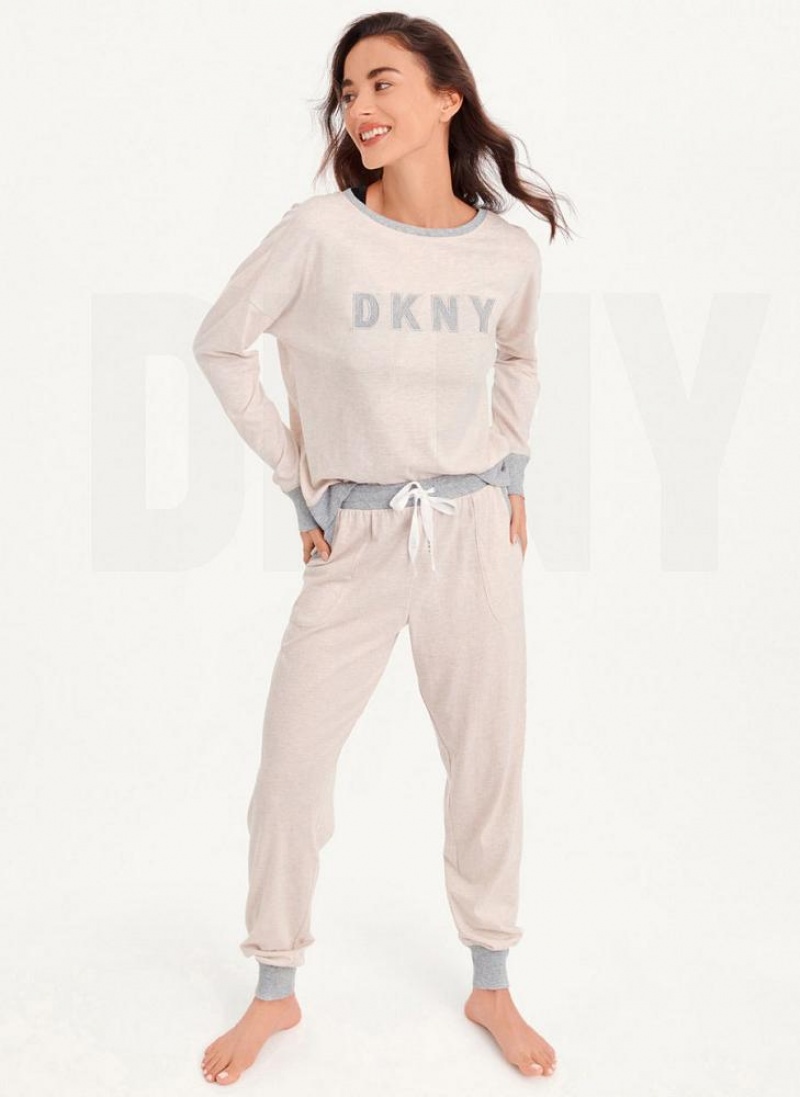 DKNY Top And Jogger Sleep Set Pyjama Damen Rosa | Austria_D1415