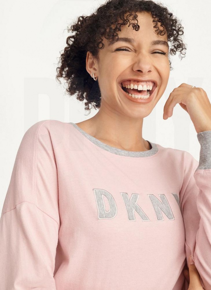 DKNY Top And Jogger Sleep Set Pyjama Damen Rosa | Austria_D1415