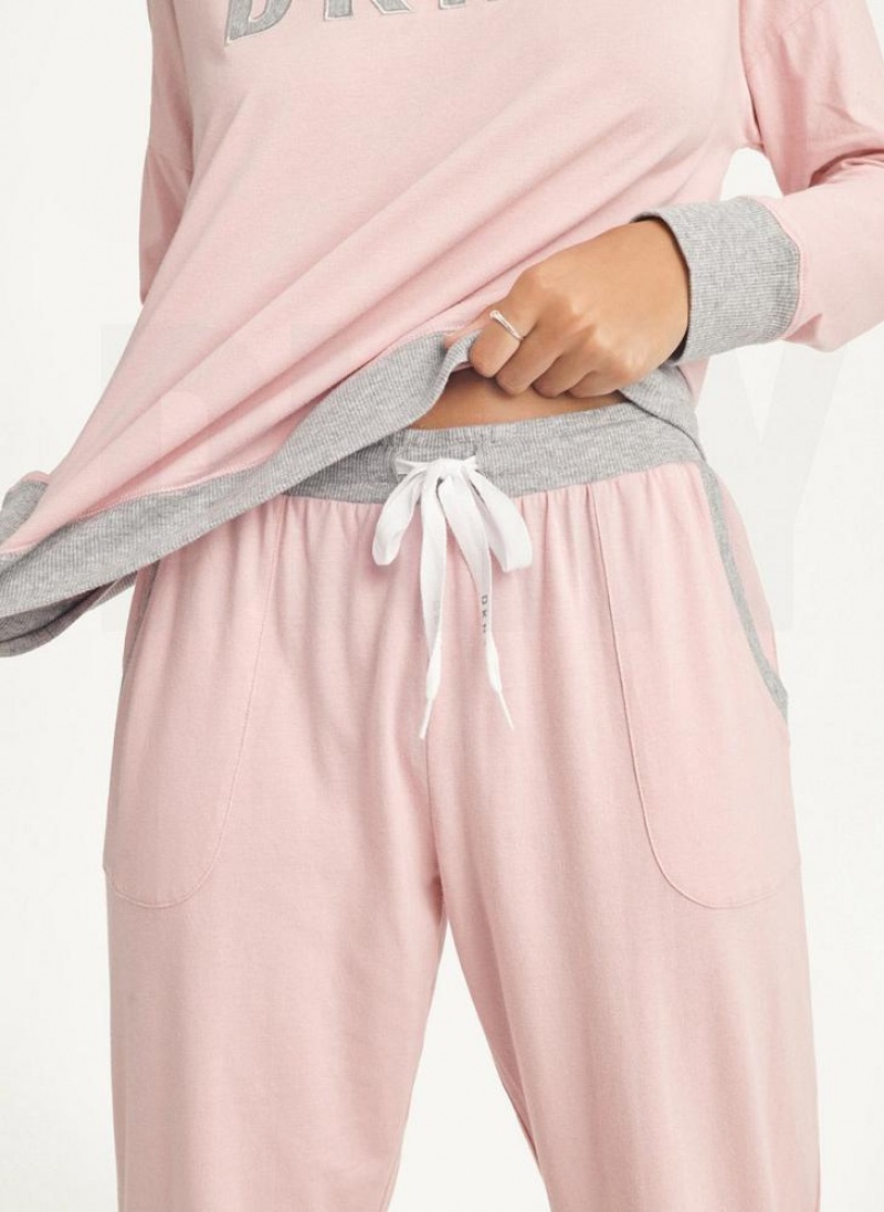 DKNY Top And Jogger Sleep Set Pyjama Damen Rosa | Austria_D1415