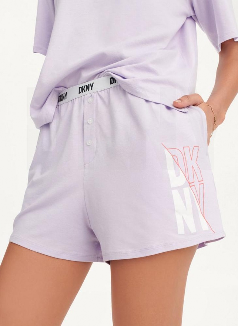 DKNY Top & Boxer Sleep Set Pyjama Damen Lila | Austria_D0505