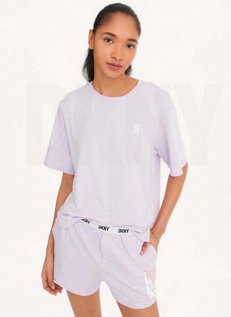 DKNY Top & Boxer Sleep Set Pyjama Damen Lila | Austria_D0505