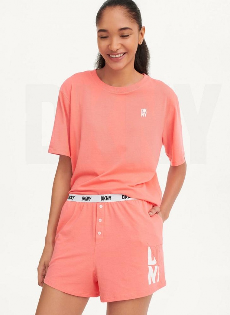 DKNY Top & Boxer Sleep Set Pyjama Damen Rosa | Austria_D1359