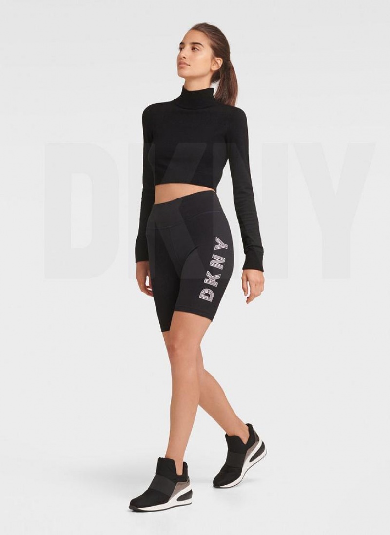 DKNY Track Logo Bike Kurze Hose Damen Schwarz Weiß | Austria_D1858