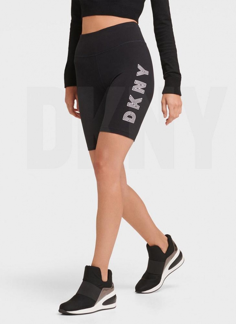 DKNY Track Logo Bike Kurze Hose Damen Schwarz Weiß | Austria_D1858