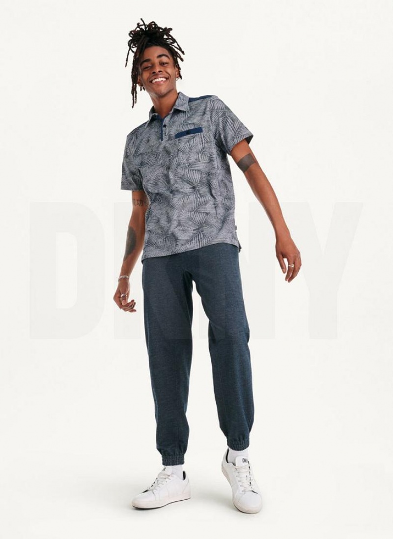 DKNY Tropical Knit Jacquard Polo Shirts Herren Navy | Austria_D0113