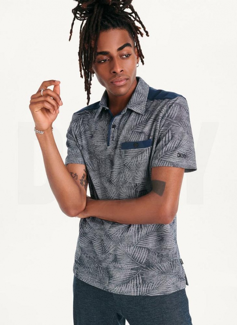 DKNY Tropical Knit Jacquard Polo Shirts Herren Navy | Austria_D0113