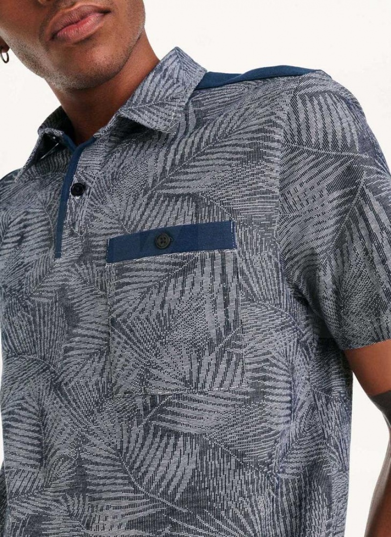 DKNY Tropical Knit Jacquard Polo Shirts Herren Navy | Austria_D0113