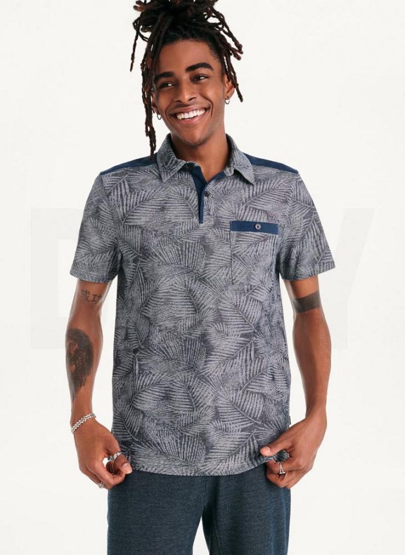 DKNY Tropical Knit Jacquard Polo Shirts Herren Navy | Austria_D0113