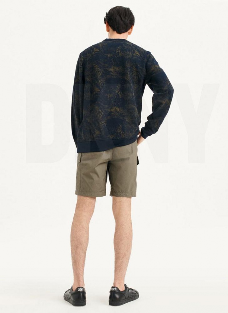 DKNY Tropical Knit Mixed Media Crewneck Sweatshirts Herren Navy | Austria_D0963