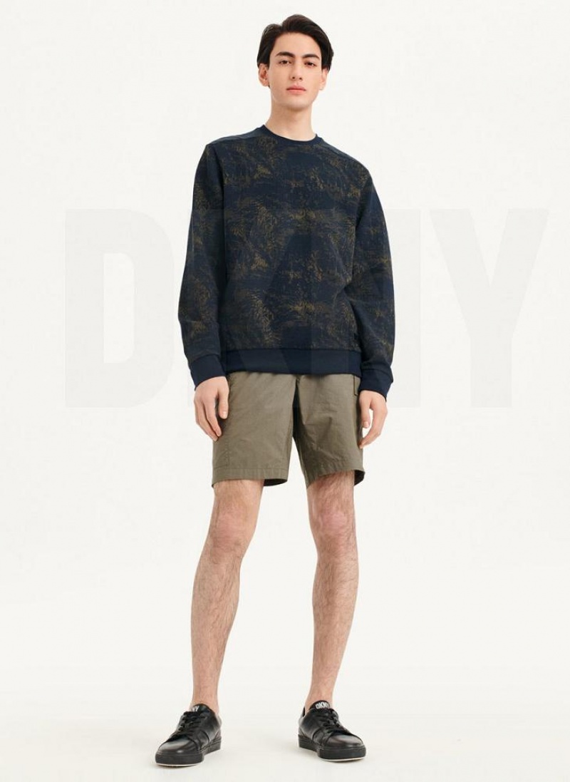 DKNY Tropical Knit Mixed Media Crewneck Sweatshirts Herren Navy | Austria_D0963