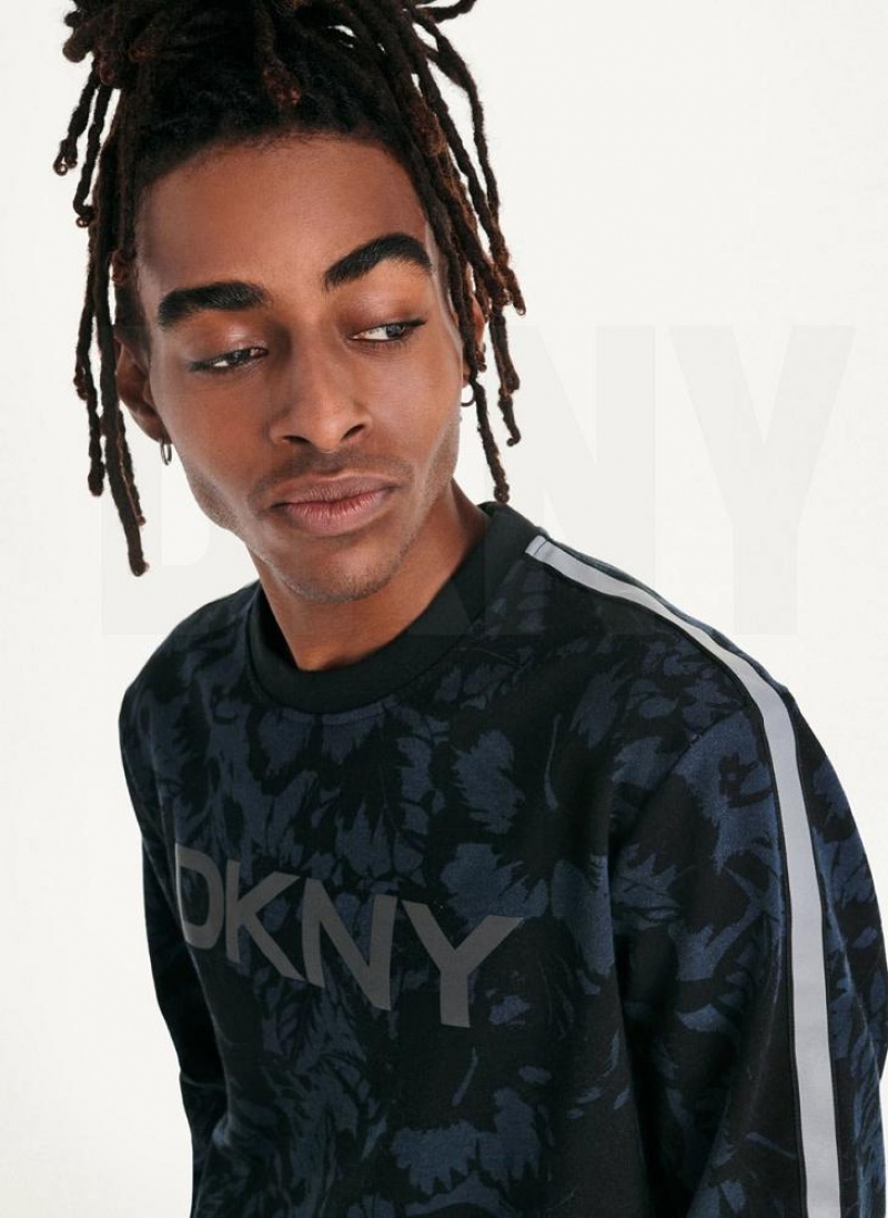 DKNY Tropical Print French Terry Crewneck Sweatshirts Herren Indigo | Austria_D1559