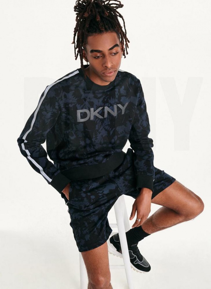 DKNY Tropical Print French Terry Crewneck Sweatshirts Herren Indigo | Austria_D1559