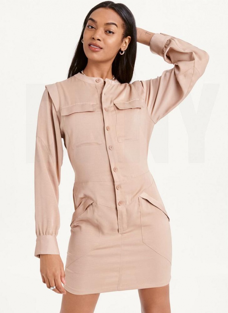 DKNY Two Pocket Mini Kleid Damen Khaki | Austria_D0115