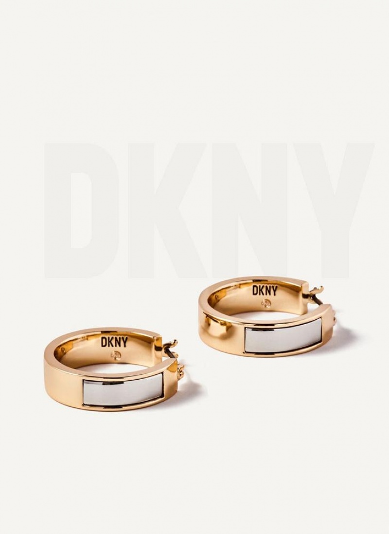 DKNY Two Tone Inlay Hoop Ohrringe Damen Gold Silber | Austria_D1044