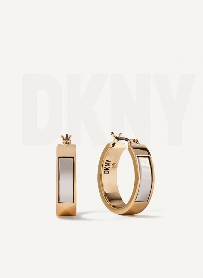 DKNY Two Tone Inlay Hoop Ohrringe Damen Gold Silber | Austria_D1044